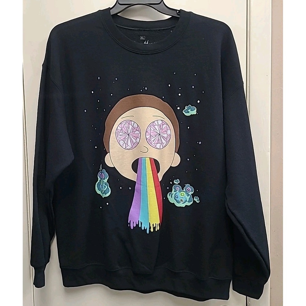 "Rick and‎ Morty" black sweatshirt featuring Morty Smith, Vomit Rainbow Size XL